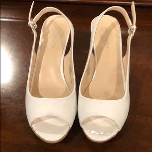 White Patent Leather Pumps with Cork Platform